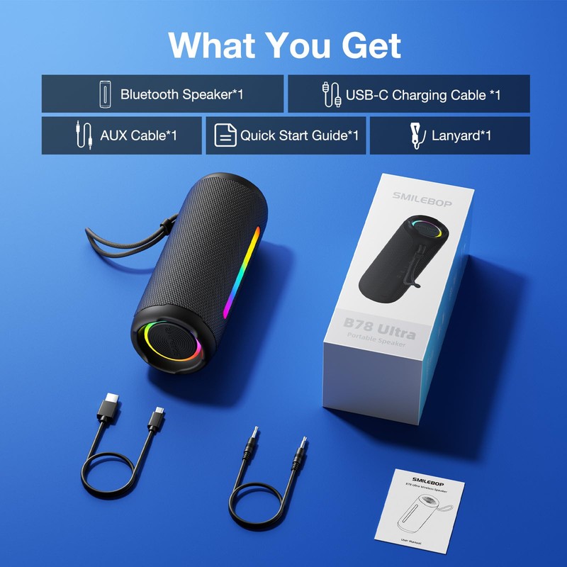 SMILEBOP Portable Bluetooth Speaker Wireless, 40W Super Bass with Smart