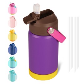 Hawthyhome 360 ml/12 oz Children's Stainless Steel Insulated Water Bottle with Straw - Leak-Proof Hot Cold Drinks - Children's Thermos Flask BPA-Free for Boys Girls Toddler Children Purple