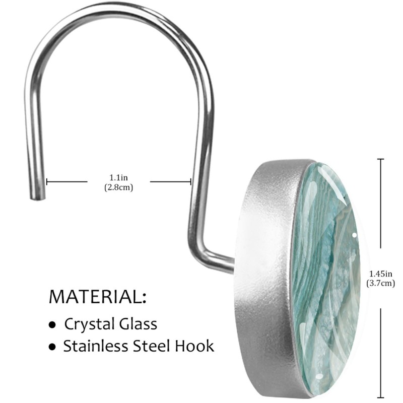 Teal Agate Texture Shower Curtain Hooks, 12 Pcs Anti Rust