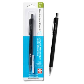 SAKURA 50298 Mechanical Pencil Fixed Sleeve 0.7-mm with 3 Erasers, Black