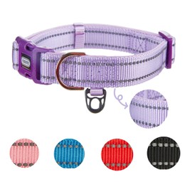 YUDOTE Reflective Adjustable Nylon Dog Collar with Reflevtive Soft Neoprene Padding for Medium Sized Dogs Daily Use Lilac