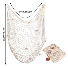 Fischernetz Deko mit Muscheln, 150x200cm Natürlichen Netz mit Muscheln, Mediterranen Stil Nautisches Fischnetz für Party, Zuhause, Hochzeit, Party, Fotografie