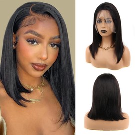 aallinine 13x4 Lace Front Bob Wigs Human Hair HD Lace Glueless Bob Wig Short Straight Frontal Bob Wigs for Black Women Human Hair Pre Plucked with Baby Hair 180% Density 16 Inch