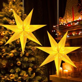 Funmo Christmas Paper Star Lampshade, Paper Star Decoration, Folding Stars White Paper Star Illuminated, Ceiling Lampshade, Hanging Ornament for Christmas, Party, Home Decoration (Big)