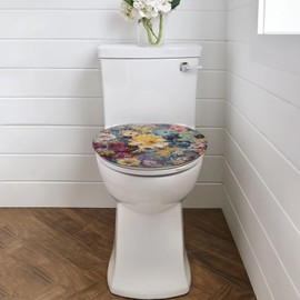 Flashideas Colorful Flowers Toilet Seat Covers for Bathroom Soft Plush Seat Covers Tank Lip Covers Easy to Clean Bathroom Decoration Accessories Fits Most Toilet Tanks & Lids