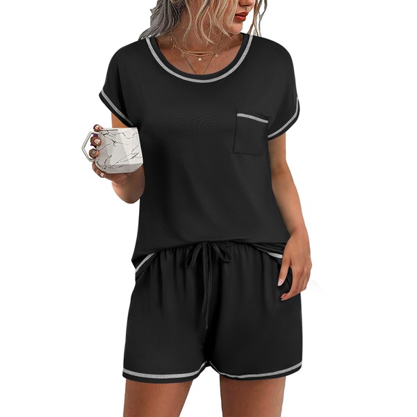 Ekouaer Womens Pajama Sets 2 Piece Soft Short Sleeve Top