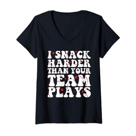 Womens I Snack Harder Than Your Team Plays Funny Softball Baseball V-Neck T-Shirt