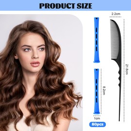 Perm Rods Blue, ADERTOS 80 PCS Hair Curlers Rollers Small Size Hair Rollers Short Cold Wave Rods Plastic Perming Rods with Comb for Natural Hair Long Short Hair Styling Tool Hair Curlers - 0.39 Inch
