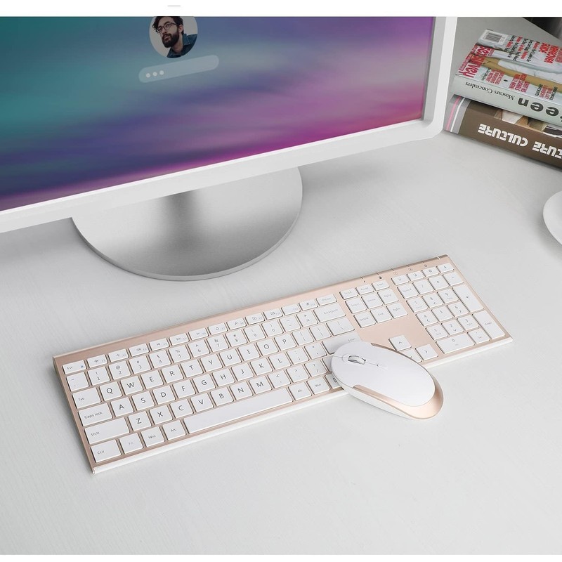 Wireless Keyboard and Mouse, Vssoplor Rechargeable Quiet Full-Size Keyboard and