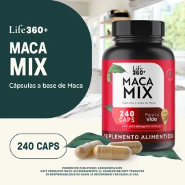 Maca Mix Life360+ 240 Cápsulas Mezcla de Maca Negra Maca Amarilla y Maca Roja Sin sabor
