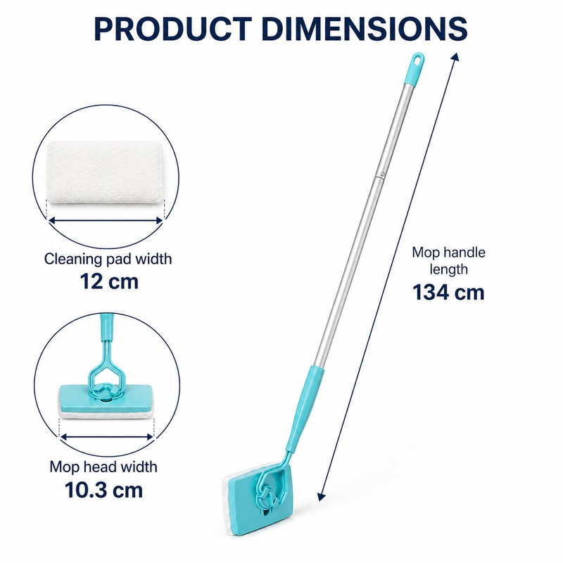 Long-Handle Baseboard Cleaner Mop, 112 cm Swivel Cleaning Tool with