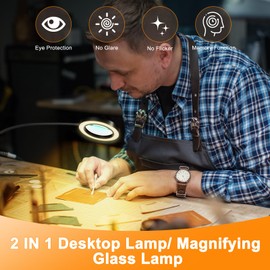 10X Magnifying Glass with Light and Timer, 2 in 1 Magnifying Desk Lamp, 3 Color Modes 10 Dimmable Brightness, Flexible Gooseneck Magnifier with Light for Craft Hobby Sewing Close Work(No Adapter)