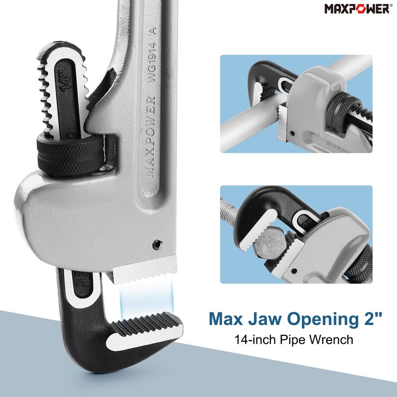 MAXPOWER 14-Inch Pipe Wrench, 40% Lighter Aluminum Plumbing Wrench, Heavy