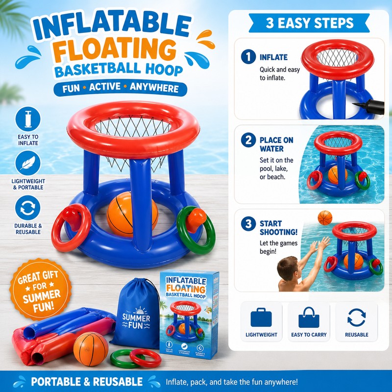 Inflatable Pool Basketball Hoop for Water Games – Floating PVC