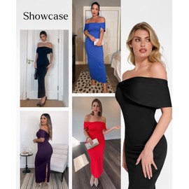 Popilush Shapewear Formal Dresses for Women Wedding Guest Off The Shoulder Maxi Dress Sleeveless Bodycon Long Prom Dress Red