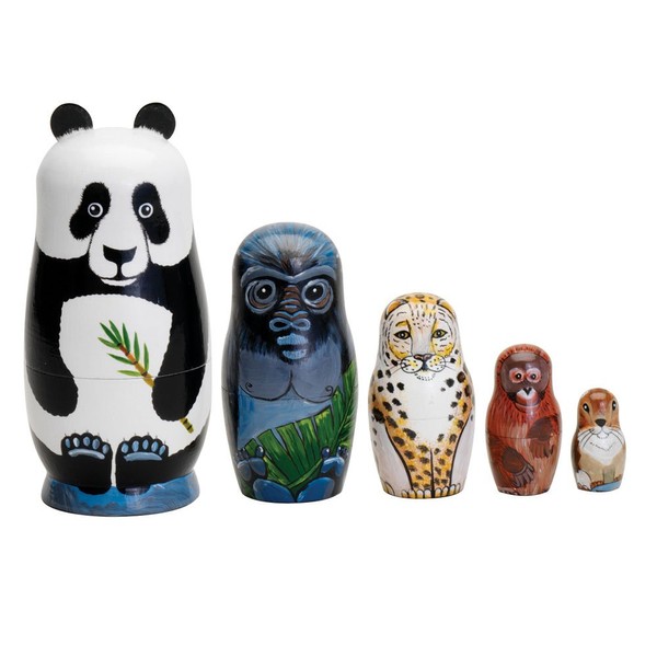 Bits and Pieces - Endangered Species Hand Painted Wooden Nesting Dolls - Matryoshka - Set of 5 Dolls From 14cm Tall