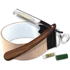 Classic Men's Razor Set with Solingen Paste and Black Razor Blade and Professional Combination Leather Strop with Second Cotton Strap