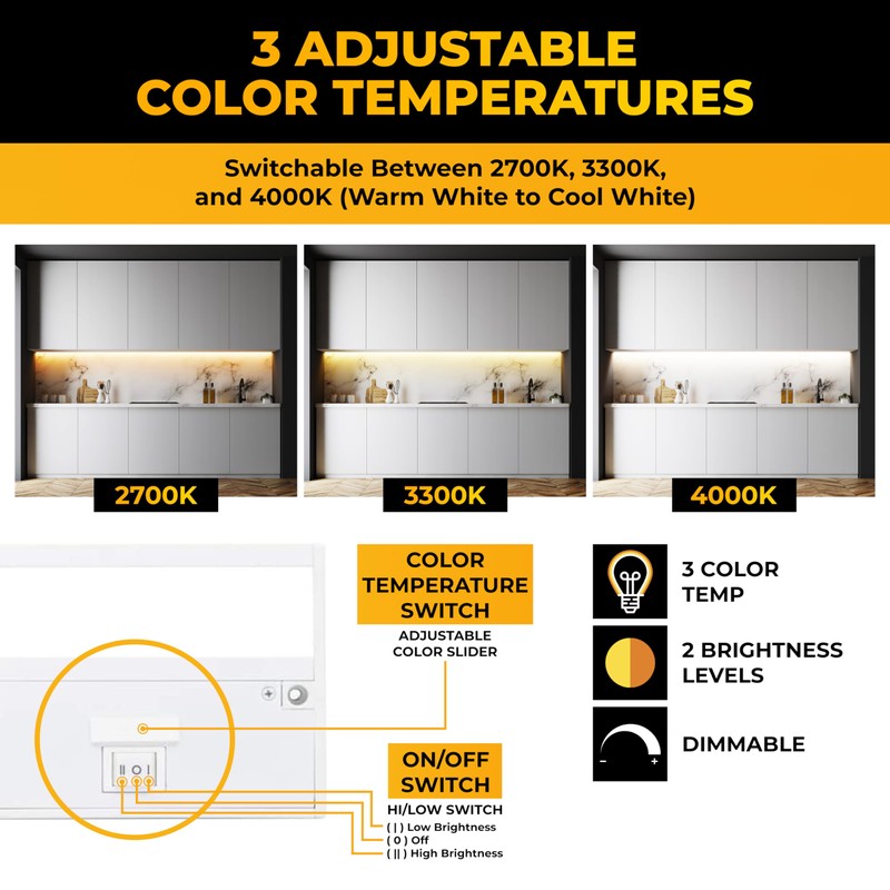 LED Under Cabinet Lighting Hardwired - 3CCT 18 Inch White