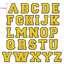 4.5" Iron on Letter Patches Yellow Chenille Letter Patches Varsity Letter Patches Large Letterman Jacket Patches for Clothing (Yellow-C)