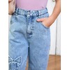 WDIRARA Girl's Bowknot Print Washed Jean Elastic Waist Denim Pants