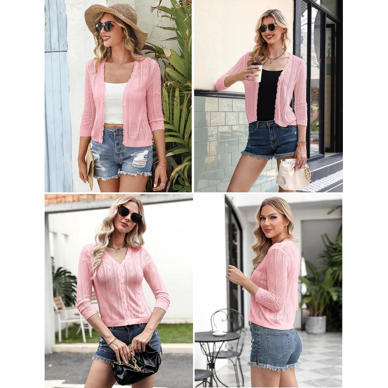 Gyabnw Women's Cardigan 3/4 Sleeve Bolero Jacket Casual Plain Cardigan