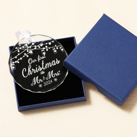 Wedding Gifts for Couples 2024 - Mr and Mrs, Bride, Bridal Shower - First Christmas Married Glass Ornament 2024