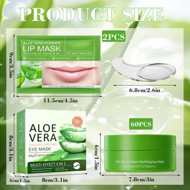 Aloe Vera Eye Pads, Pack of 60, Eye Pads with Lip Mask, with Hyaluronic & Collagen & Aloe Vera Extract, Eye Pads Against Dark Circles, Eye Pads Against Wrinkles, Eye Bags, Anti Ageing, Swelling, Eye
