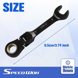 SPEEDWOX 9mm Stubby Flex-Head Ratcheting Combination Wrench - 72 Tooth Box and Open End Spanner, Anti-Slip Flexible Head, Heat-Treated CR-V Steel Works on Stripped and Rounded Bolts