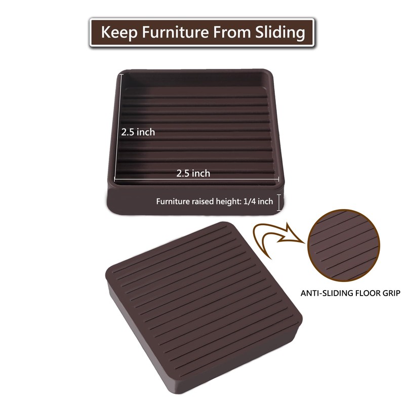 2.5x2.5 Square Rubber Furniture Caster Cups, Anti-Sliding Furniture Pads Bed