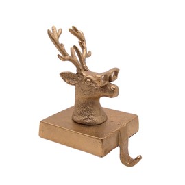 Golden Toned Reindeer Wearing Sunglasses Christmas Stocking Holder, Festive Stocking Holder for Mantle, Holiday Home Decor, 7 Inches Tall