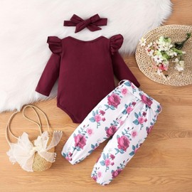 Zupora Baby Girl Clothes 3Pcs Infant Newborn Clothing Set Toddler Ruffled Romper Floral Pant+Headband Gift 0-18 Months