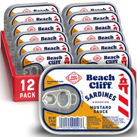 Beach Cliff Wild Caught Sardines in Mustard Sauce, 3.75 oz Can (Pack of 12) - 18g Protein per Serving - Gluten Free, Keto Friendly - Great for Pasta & Seafood Recipes