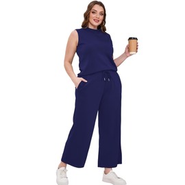 SAMPEEL Lounge Sets for Women 2 Piece 2024 Summer Casual Travel Ladies Loungewear Set Business Casual Outfits Work Mock Neck Tops Sweat Set Royal Blue M