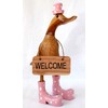dekoundmeer Wooden Duck 25cm Handmade with Pink Boots and Hat