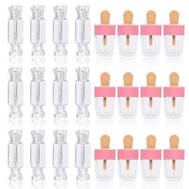 24PCS Lip Gloss Tubes - Candy Ice Cream Shape Gloss Containers Empty - Refillable Clear Lipgloss/Lip Balm Containers for Girls Women DIY Cosmetics (12 Candy and 12 ice Cream)