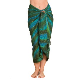 PANASIAM Sarong for Men and Women, 100% Handmade from Indonesia, Each Scarf is Unique, Opaque Wrap Skirt Also Extra Large, Batik with German Textile Colours, Beach Towel, B006 Green Blue