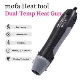 mofa Mini heat gun MF350, 350 watts, 2 temperature range 150-380°C with a tripod as overload protection for the ceramic heating process, removing paint, sealing work stamp (black)