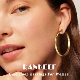 RANKEEF 3 mm Wide Hoop Earrings Silver 925 Hypoallergenic Earrings Silver Large 14K Gold-Plated Earrings Gold Hoop Earrings 30/40/50/60 mm, Sterling Silver, No Gemstone