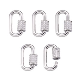 Pandahall 5pcs Real Platinum Plated Mini Oval Screw Locking Carabiner Micro Pave Cubic Zirconia Carabiner Lock Charm Keychain Hook Clasps Quick Link for Jewelry Making Supplies
