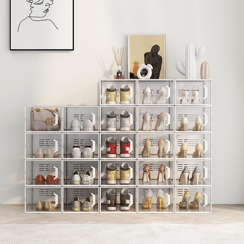X-Large Shoe Storage Box Fit Size 14, Clear Plastic Stackable