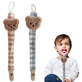 OptiPro Pacifier Holder, Set of 2, Popular, Never Rust, Clip, Odor Free, Washable, Easy Care, Boys Girls, Stylish, Bear