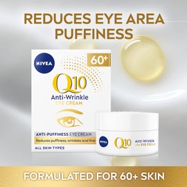 NIVEA Q10 60+ Anti-Puffiness Eye Cream (20ml), Anti-Wrinkle Eye Cream with Triple Strength Formula Made with Q10, Rose Petal Oil, and Calcium, Designed for 60+ Skin