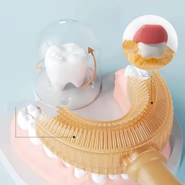 [Upgraded] U Shaped Toothbrush Kids Toddler Baby Toothbrushes 360 Degree Round Tooth Brush Extra Soft, Food Grade Silicone (Large (Age 6-12), Orange (Nano Silver))
