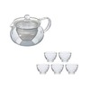 HARIO Tea Teapot Round 450ml & Heat-Resistant Teacup 5-Piece Set