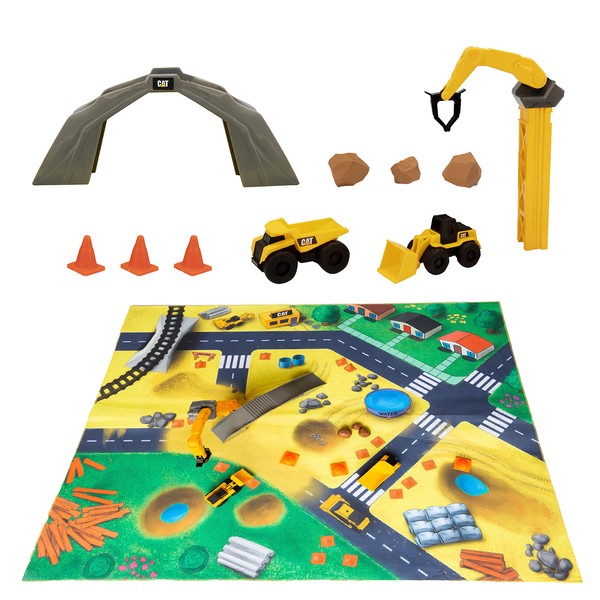 CatToysOfficial, CAT Little Machines Vehicles Play Mat with Collectible Construction Vehicles, Sensory Toys for Kids Ages 3 and up, 1:64, Multi