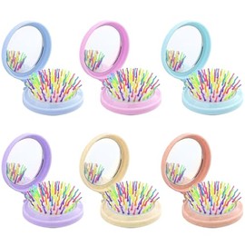 Round Travel Hair Brush with Mirror 2 in 1 Folding Mini Hair Brush for Purse, 24 Pcs Bulk Travel Hair brush with Mirror, Compact Pocket Comb for Home, School, Work, Gym and Salon (6 colors)