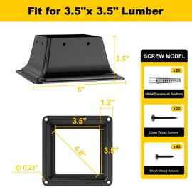 FMhotu 4x4 Post Base 5Pcs,Heavy Duty 4x4 Post Bracket Fit 3.5"x3.5" Standard Lumber, Steel Deck Post Base for Deck Porch Handrail Railing Support with Screws