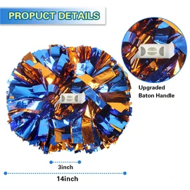 Lovecheer 2PCS Orange and Blue Pom Poms Cheerleading Metallic Cheer Pompoms with Handle Show Team Spirits in Sports Events Basketball Hockey Party Dance Cheeleaders