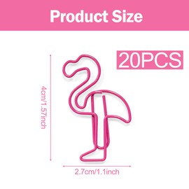 Straight Foot Flamingo Round 20pcs, Pink Flamingo Shaped Paper Clips – Cute Animal Shaped Paperclips Made from Metal and Plastic – Assorted Size for School, Office, and Crafting