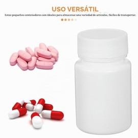Healvian Pastillero 50 Frascos De Pastillas De Plástico Vacíos Con Tapón De Rosca Frasco De Medicamentos Rellenable Mini Estuche Para Viajes 2.36 X 1.